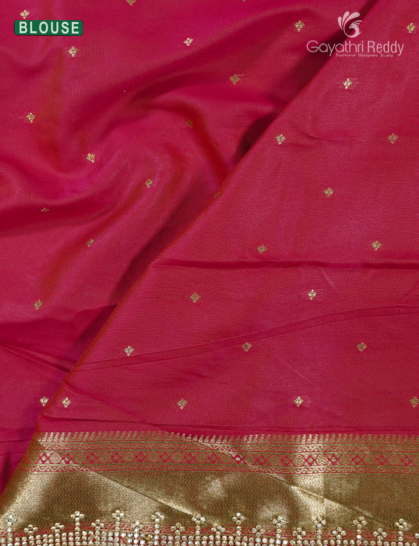Semi Kanchipuram Silk Fancy Saree in Dry Mehendi Green and Deep Rani Pink