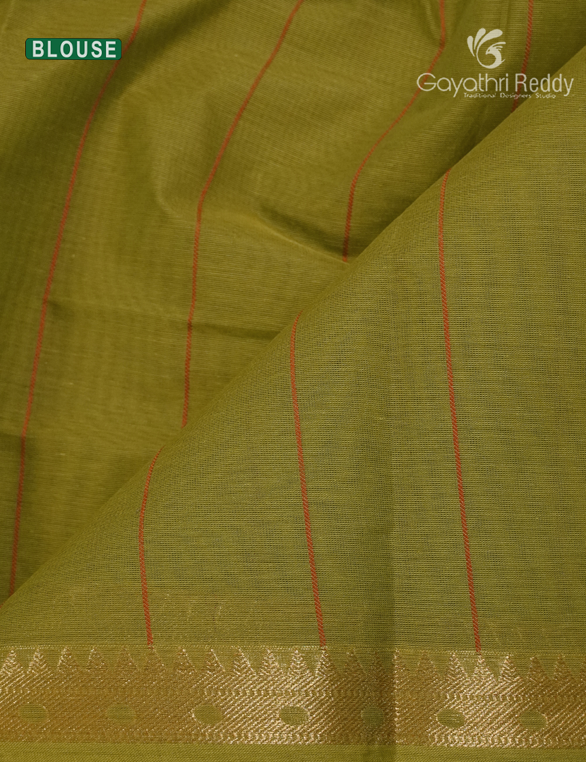 Pure Kanchi Cotton Saree in Mehendi Green