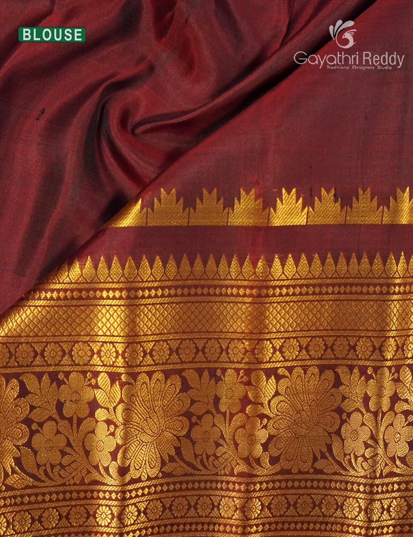 Pure Gadwal Silk Saree in Deep Peacock Blue and Maroon