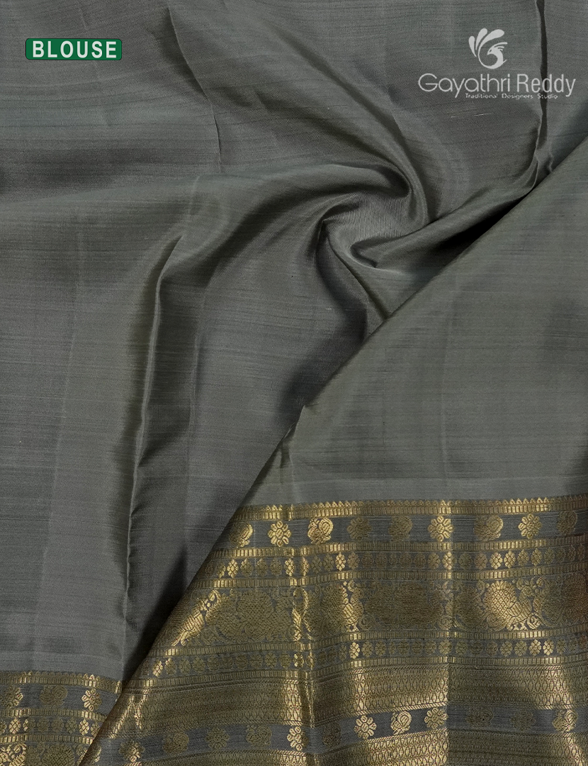 Pure Kanchipuram Silk Saree in Deep Brown and Ash Grey(Broad Borders )