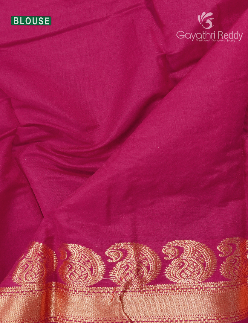 Pure Kanchi Sico Saree in Golden Cream and Rani Pink
