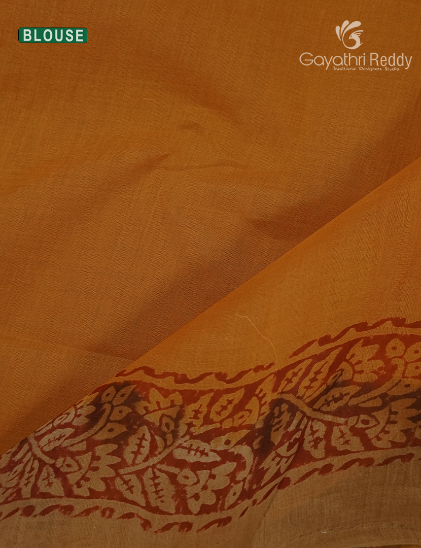Cotton Batik Print Saree in Light Mustard and Turmeric