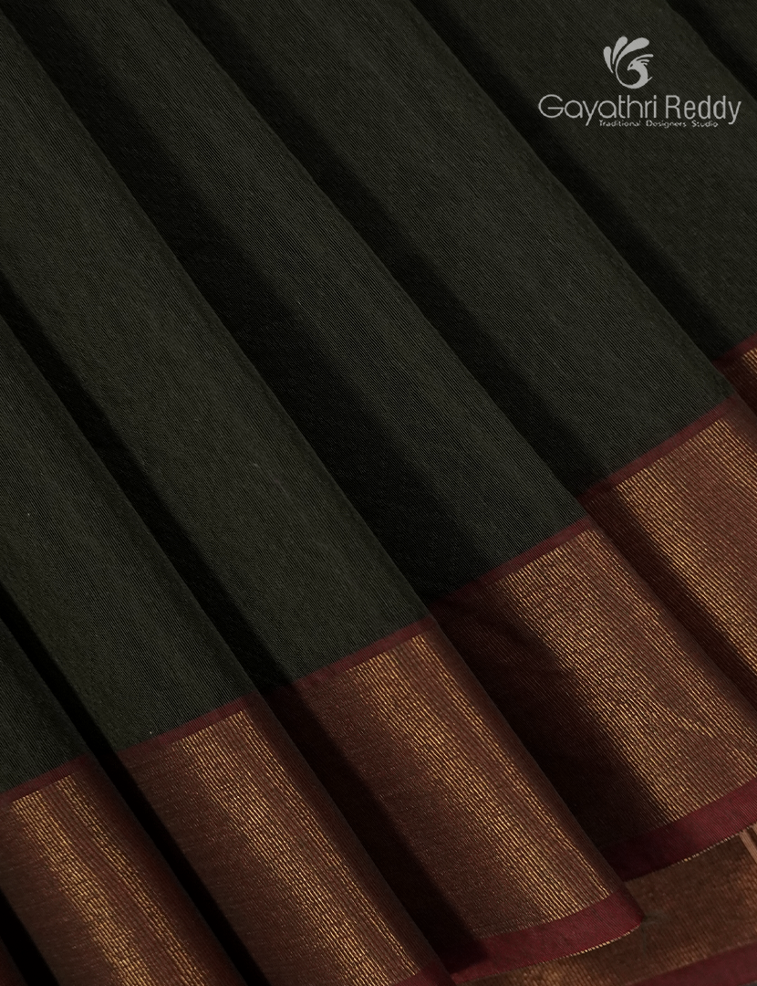 Semi Ikat Sico Saree in Olive Green