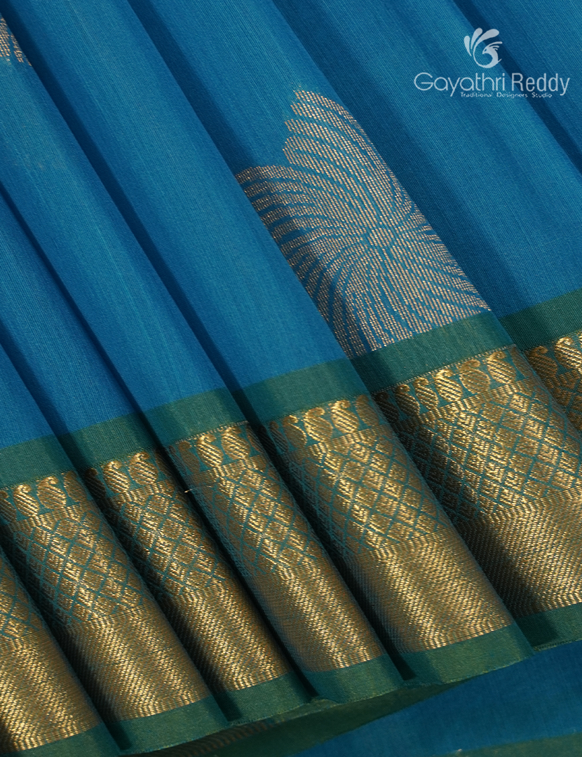 Kanchipuram Sico Saree in Blue and Yellow