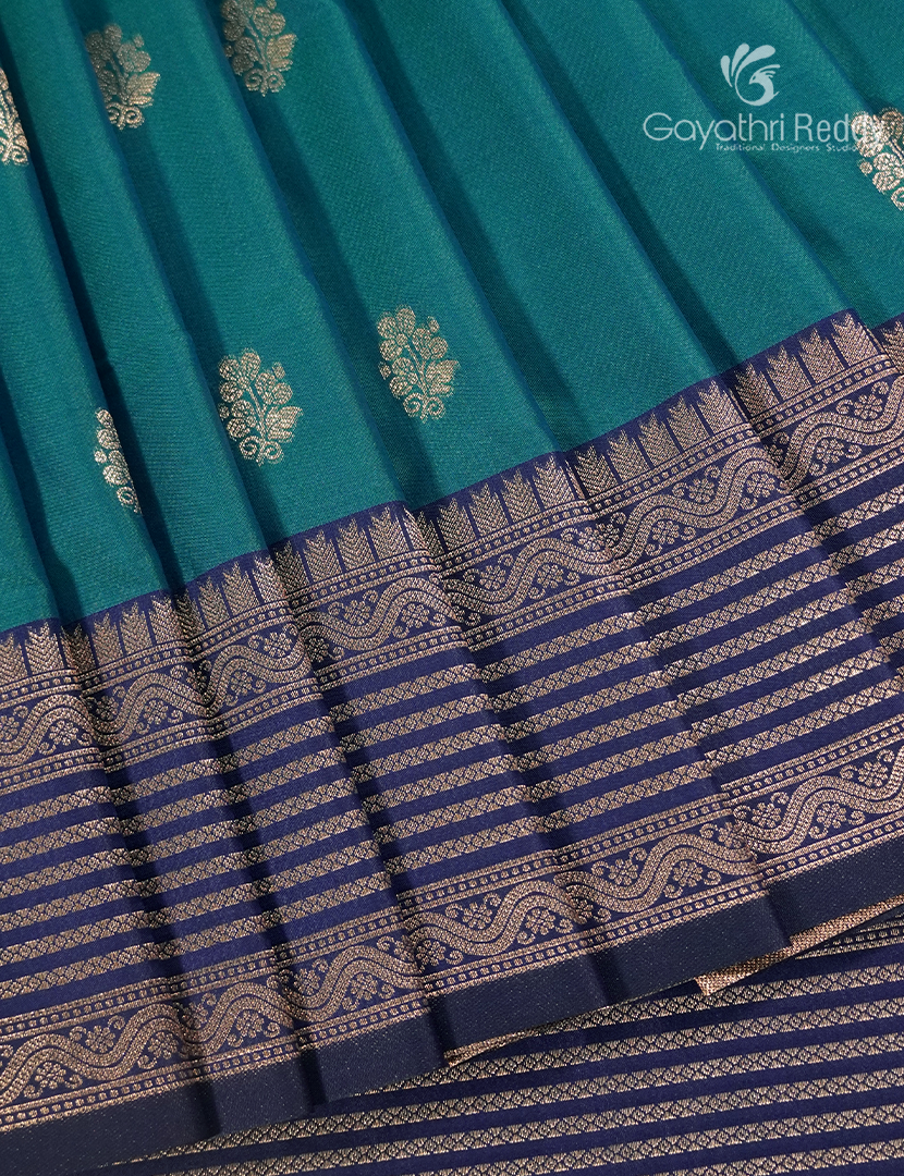 Semi Kanchipuram Art Silk Saree in Peacock Blue