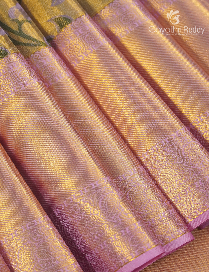 Pure Kanchipuram Silk Bridal Saree in Antique Gold and Powder Pink