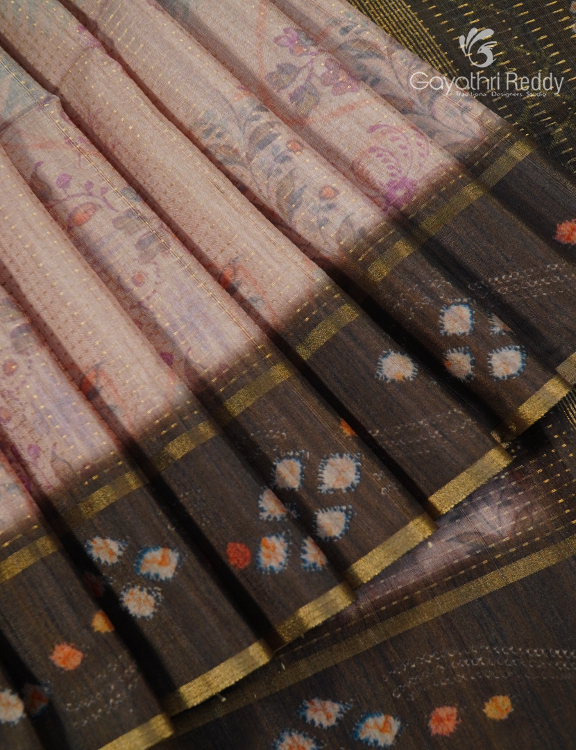 Semi Tussar Saree in Pastel Peach and Brown