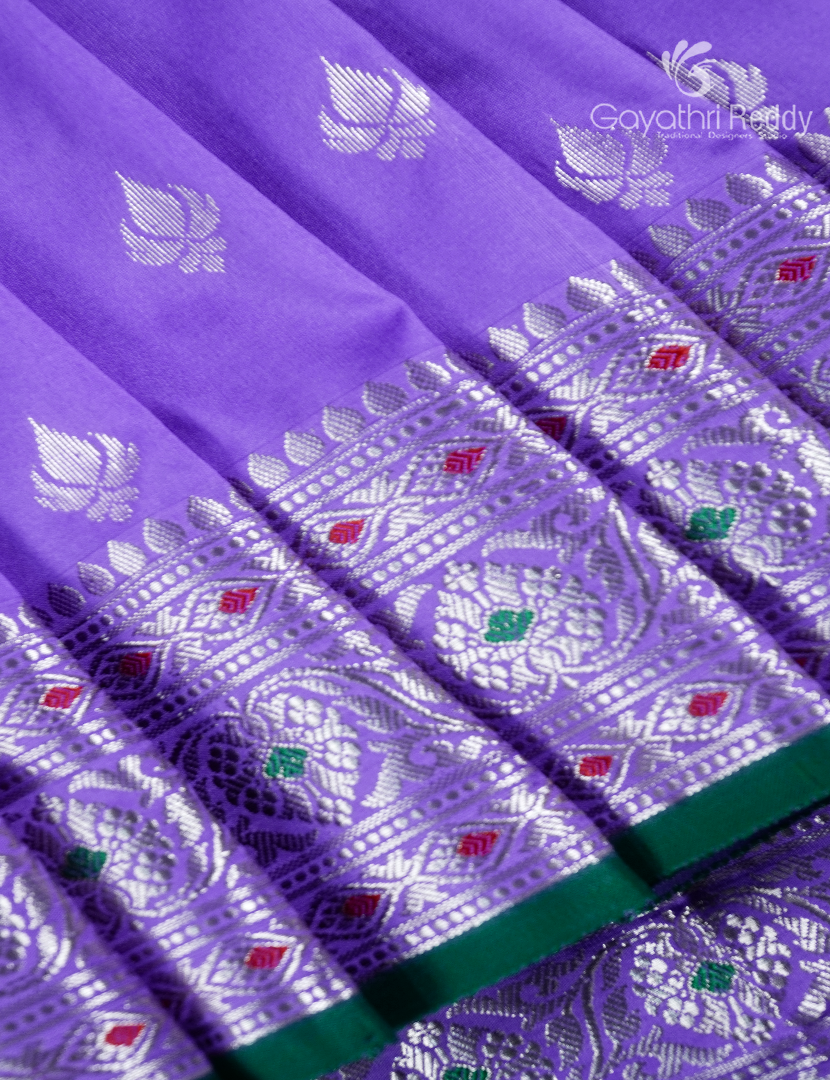 Semi Banaras Katan Silk Saree in Lavender and Green