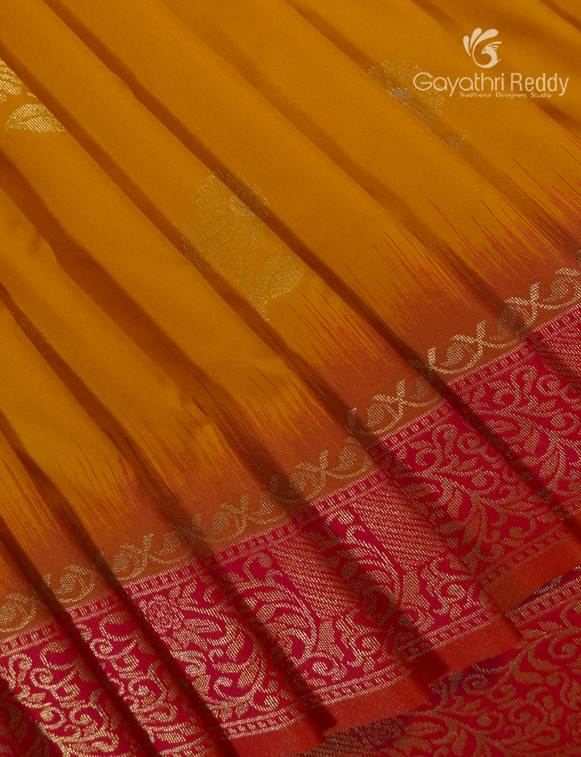 Semi Kanchipuram Art Silk Saree in Mustard and Deep Pink