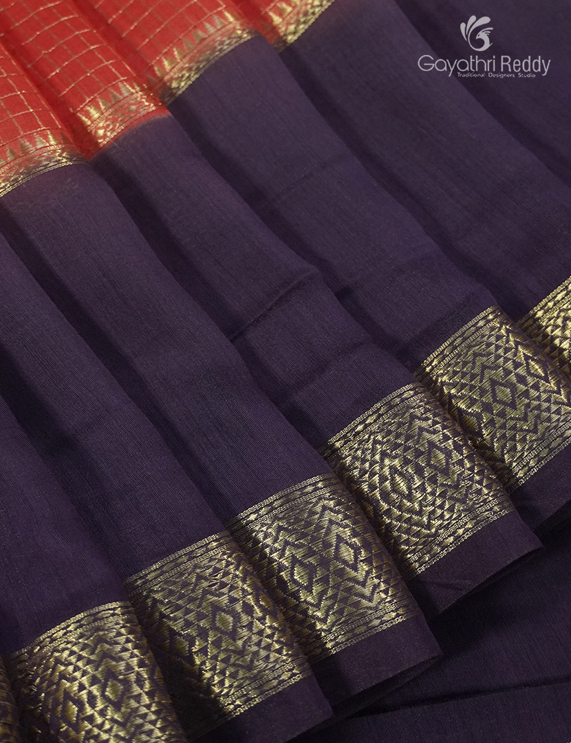 Semi Mysore Crepe Saree in Orange and Deep Violet