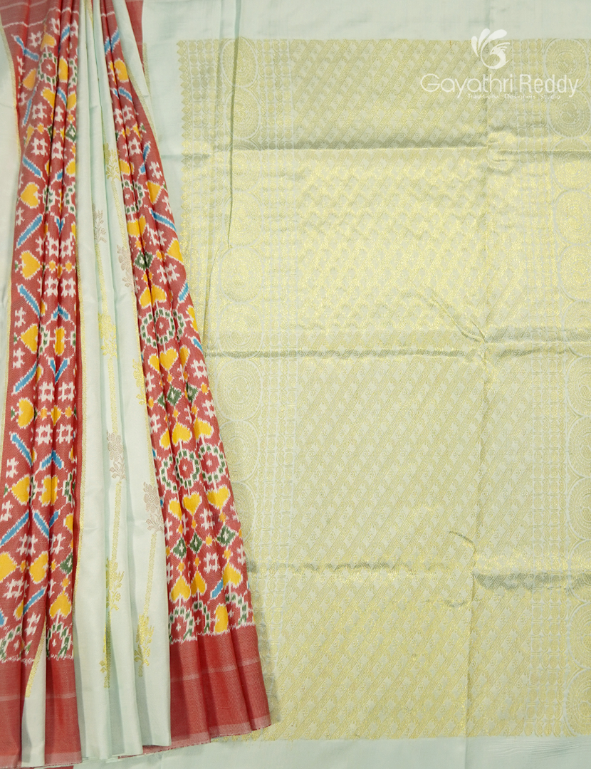 Pure Ikat Silk Saree in Cream and Rust Orange
