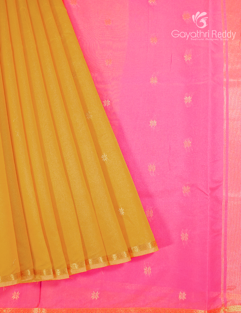 Silk Cotton Saree in Mustard and Baby Pink