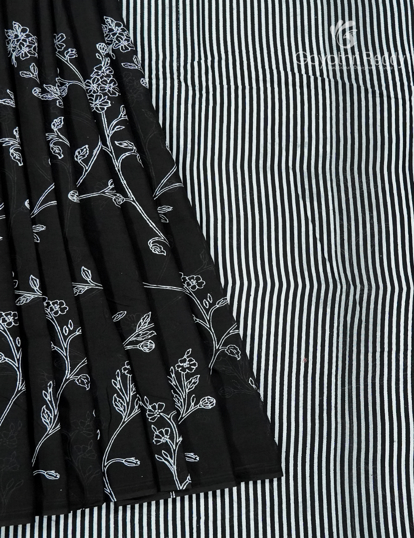 Pure MulMul Cotton Saree in Black and White