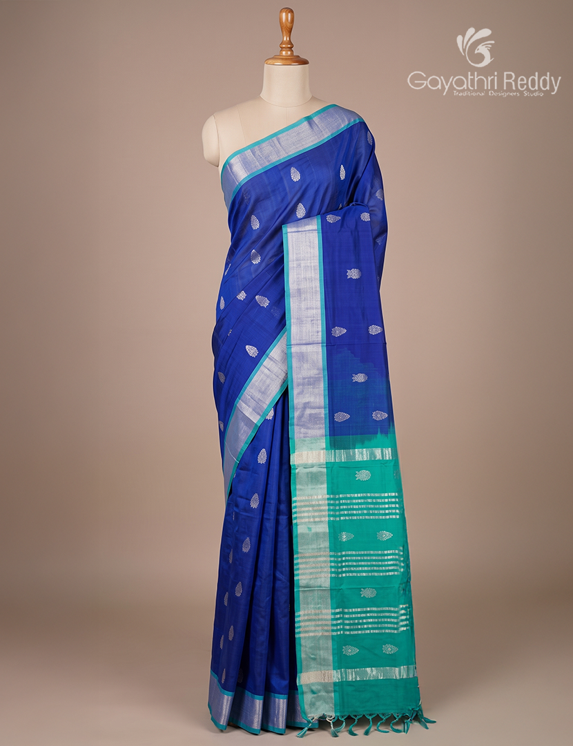 Pure Arani Sico Saree in Deep Blue and Sea Green