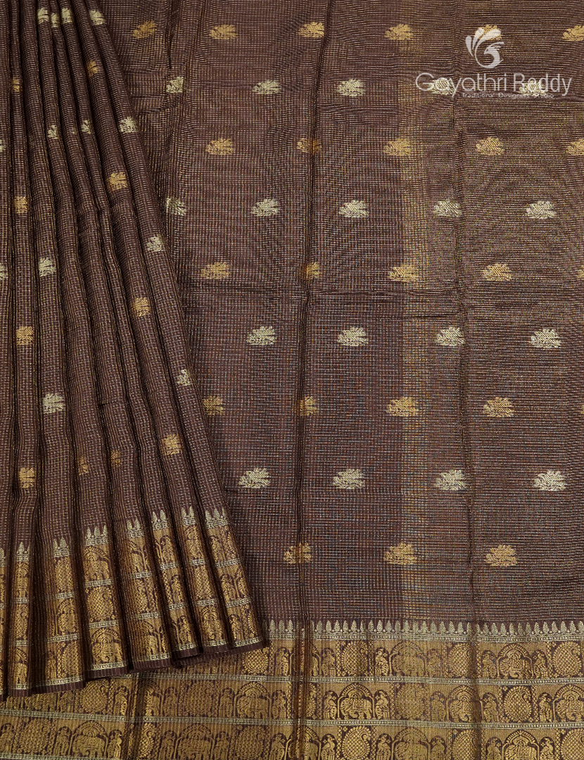 Semi Mysore Crepe Saree in Deep Brown