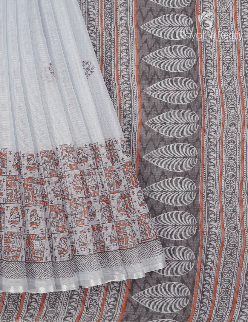 Kota Printed Saree in Off White