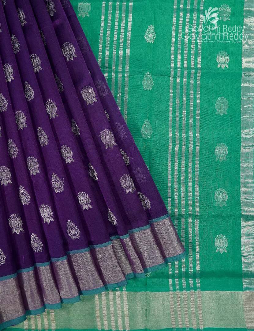 Pure Arani Sico Saree in Deep  Violet and Sea Green