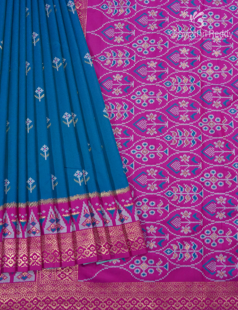 Semi Kanchipuram Art Silk Saree in Deep Rama Blue and Deep Magenta