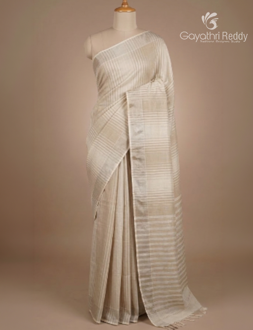 Pure Kanchi Cotton Saree in Cream and Beige