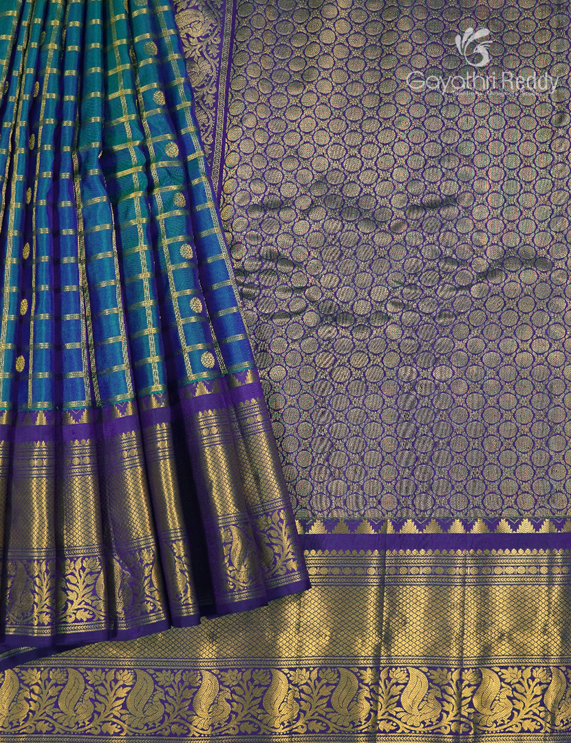 Pure Gadwal Silk Saree in Peacock Blue and Violet