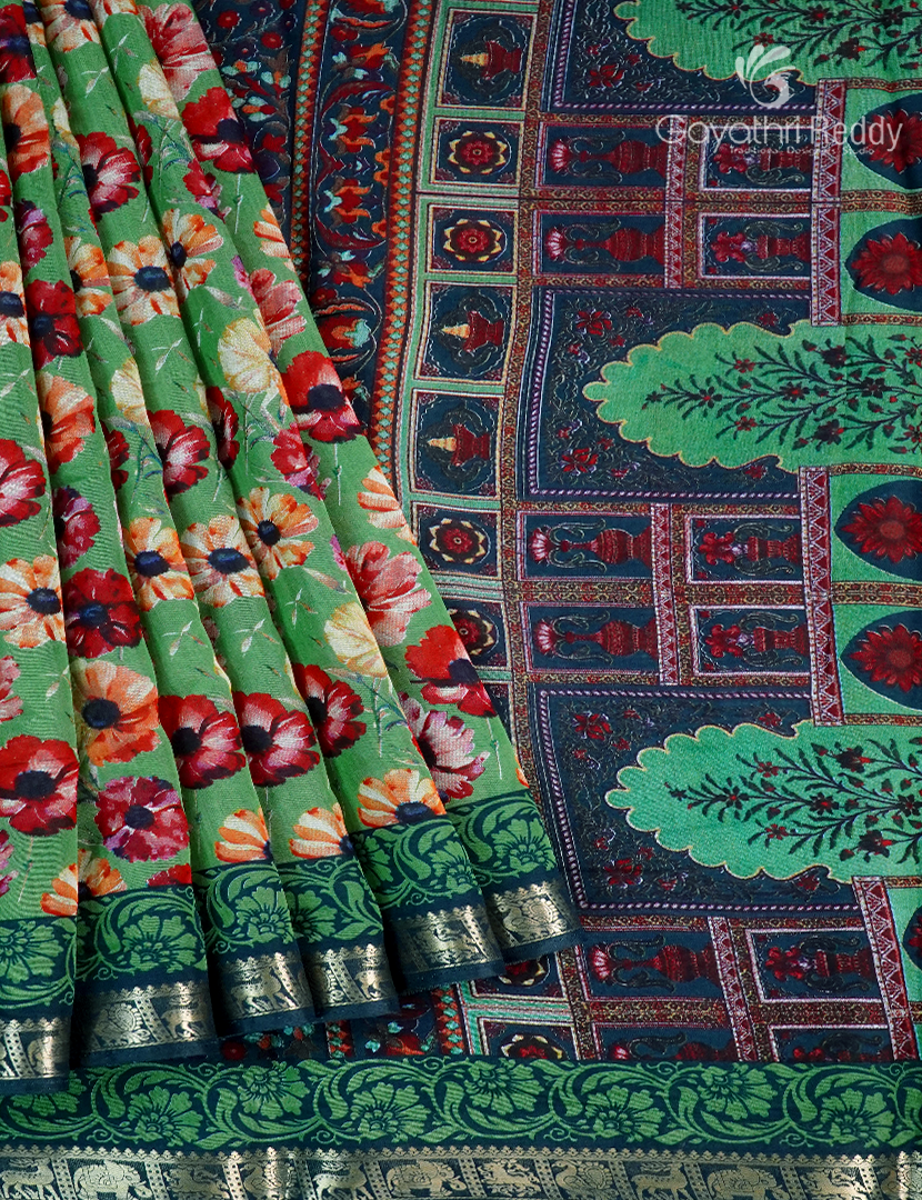 Vidharbha Sico Saree in Parrot Green and Peacock Blue