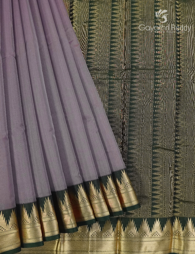 Pure Kanchipuram Sico Saree in Pastel Lilac Lavender and Black