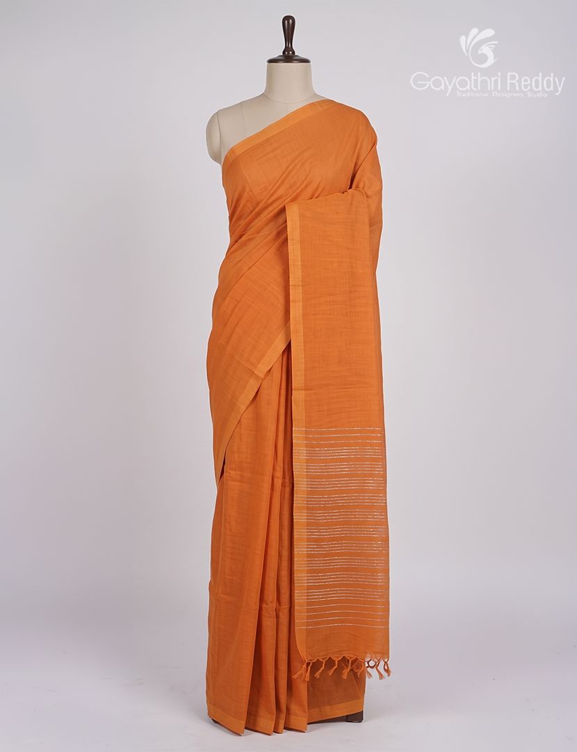 Pure Handloom Cotton Saree in Orange