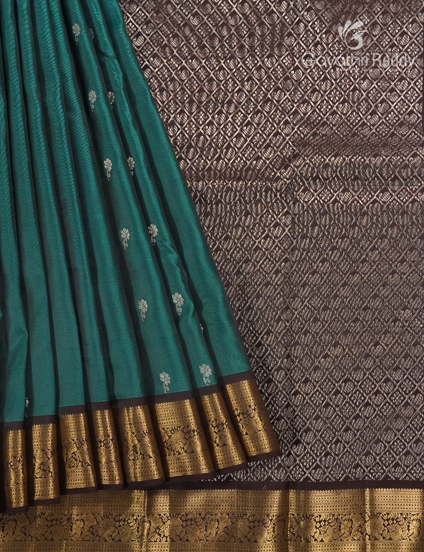 Pure Kanchipuram Silk Saree in Deep Peacock Green and Deep Brown