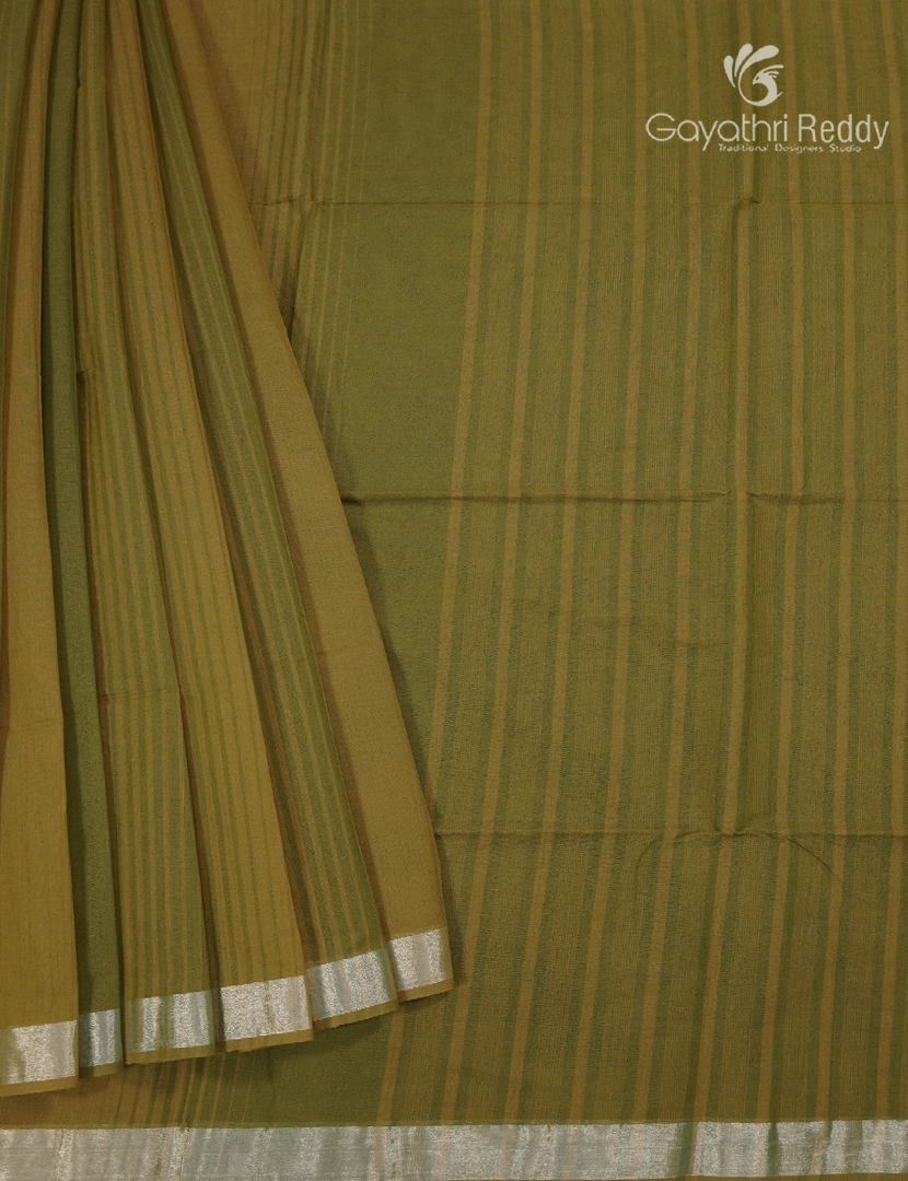 Pure Kanchi Cotton Saree in Mehendi Green and Lime Green