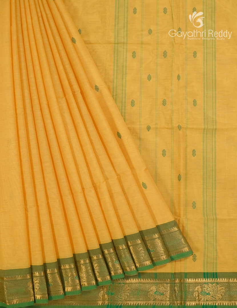 Pure Handloom Cotton Saree in Yellow