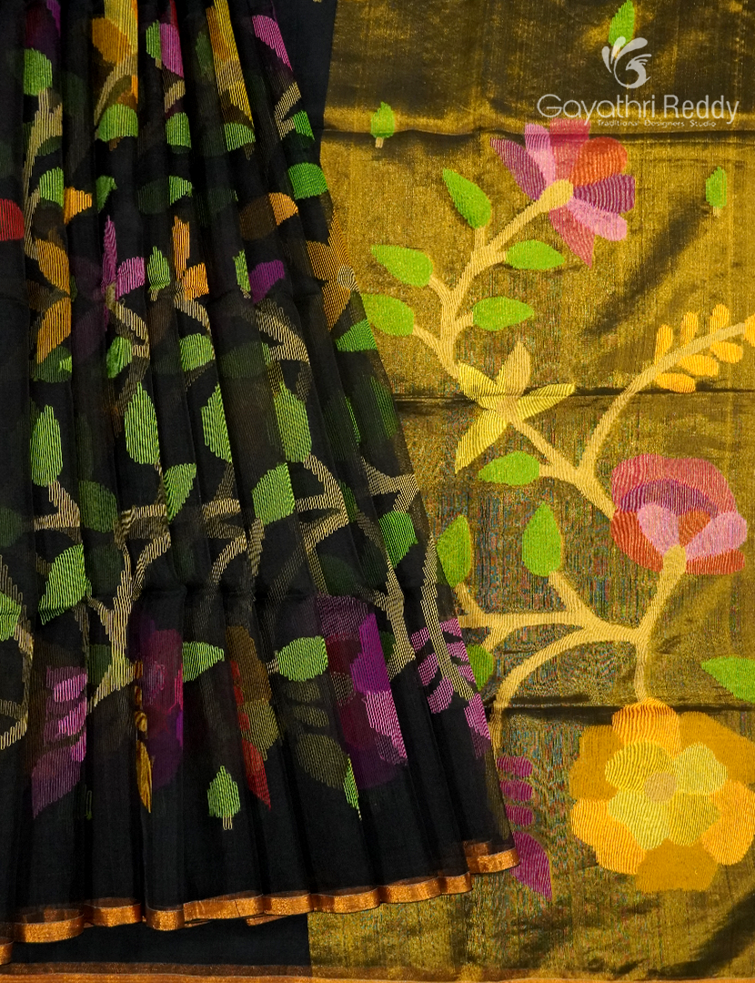 Pure Jamdani Kora Saree in Black
