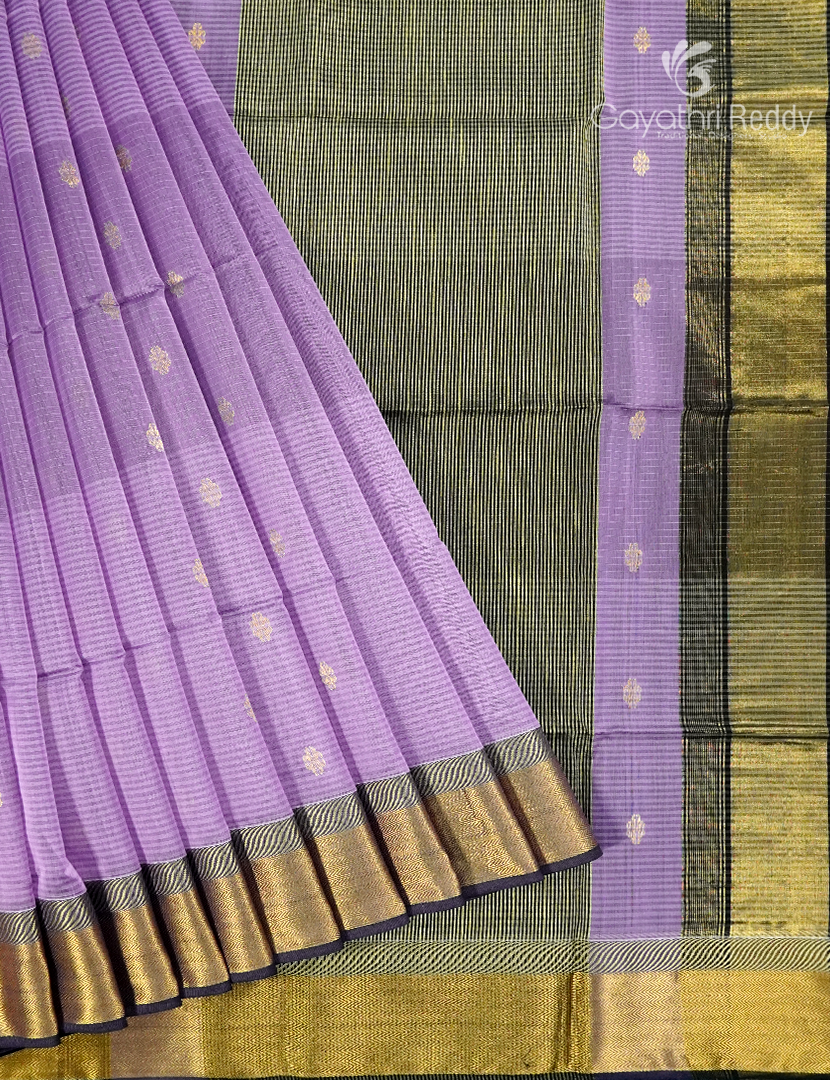 Pure Chanderi Sico Saree in Lavender and Black