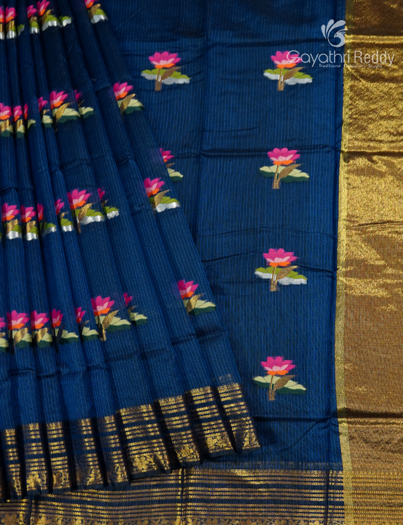 Pure Silk Kota Saree in Deep Peacock Blue