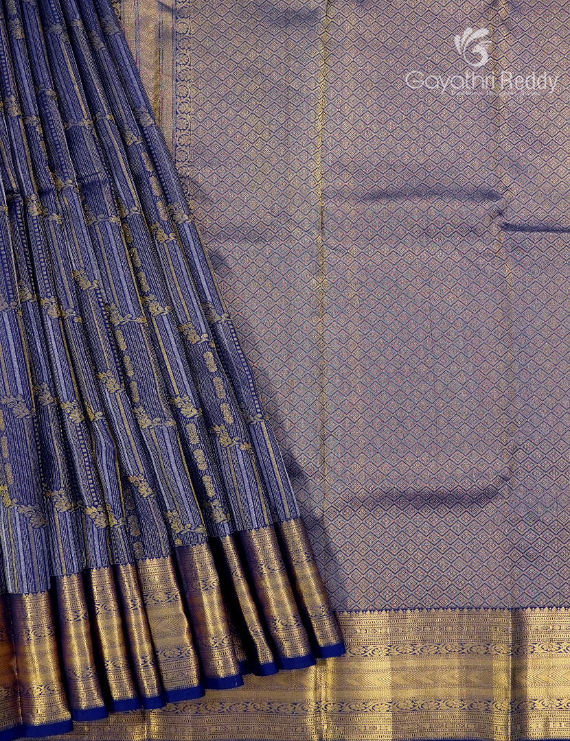 Pure Kanchipuram Vintage Silk Saree in Deep Blue