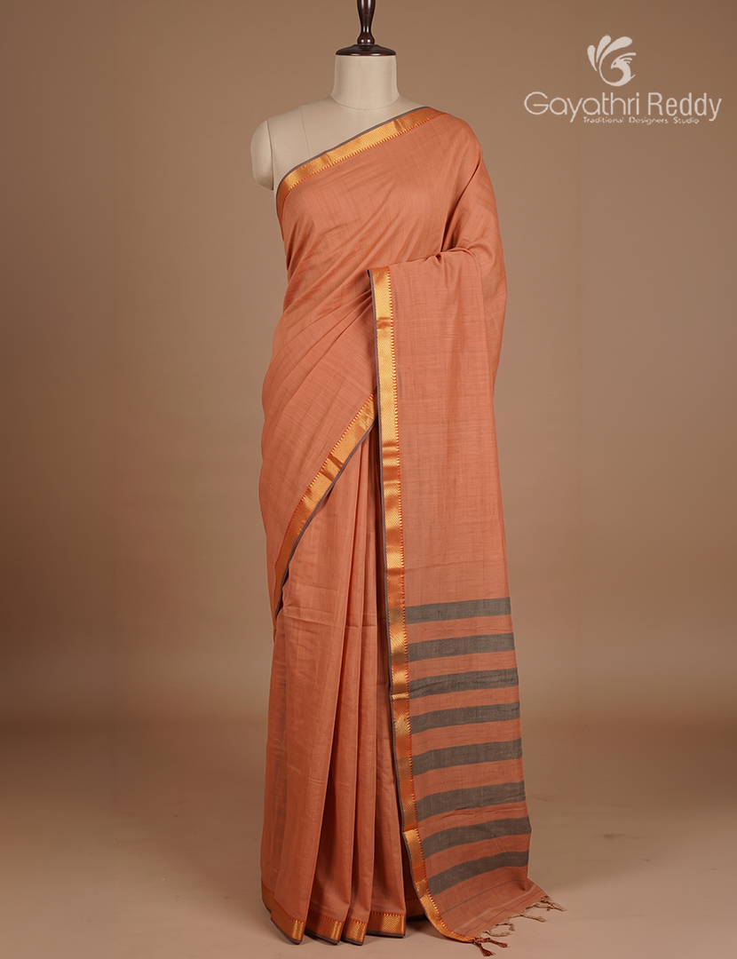 Pure Narayanpet Cotton Saree in Rust
