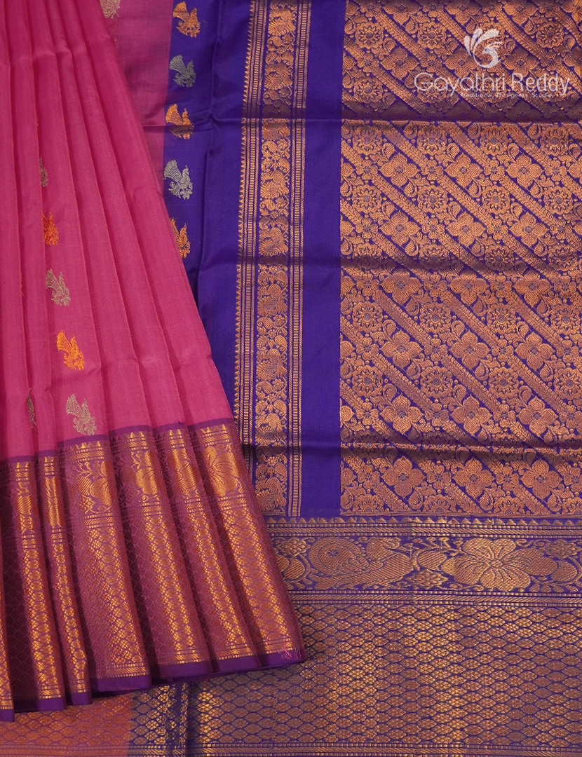 Pure Uppada Silk Saree in Rose Pink and Violet