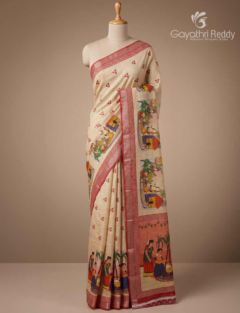 Pure Linen Saree in Peach