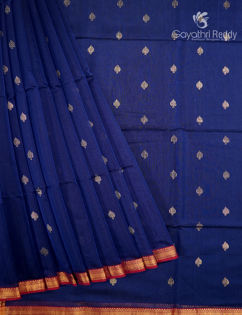 Pure Chanderi Sico Saree in Navy Blue
