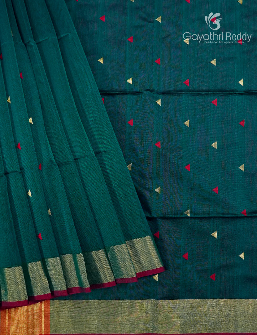 Pure Chanderi Sico Saree in Deep Peacock Green