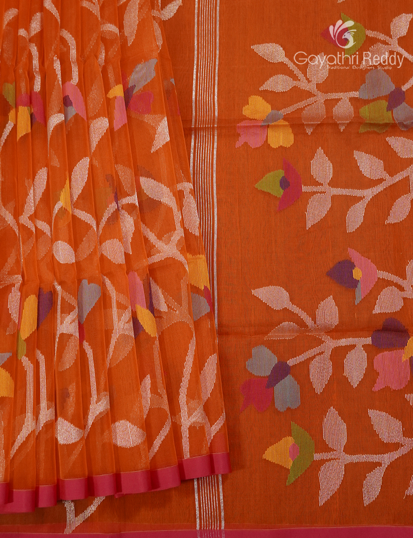 Pure Jamdani Kora Saree in Orange