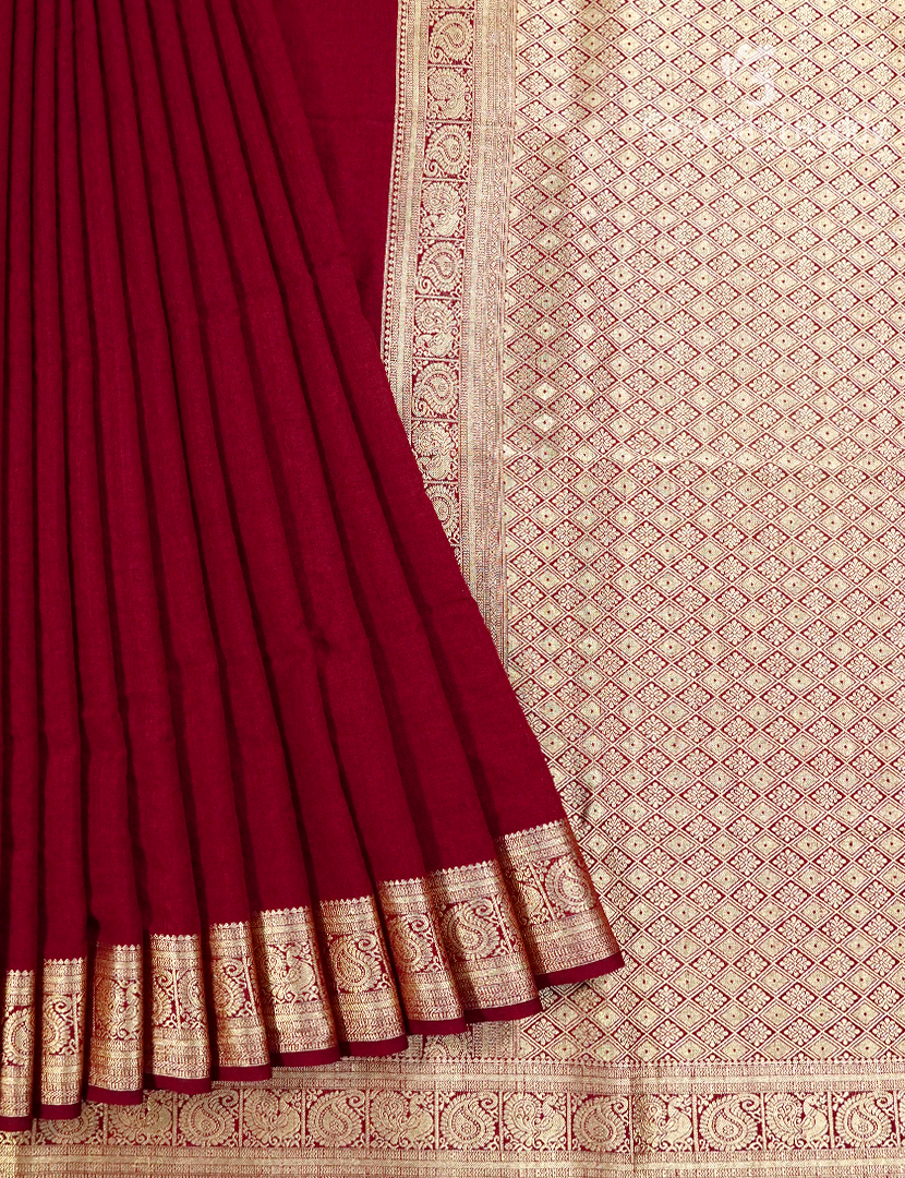 Semi Tussar Saree in Maroon