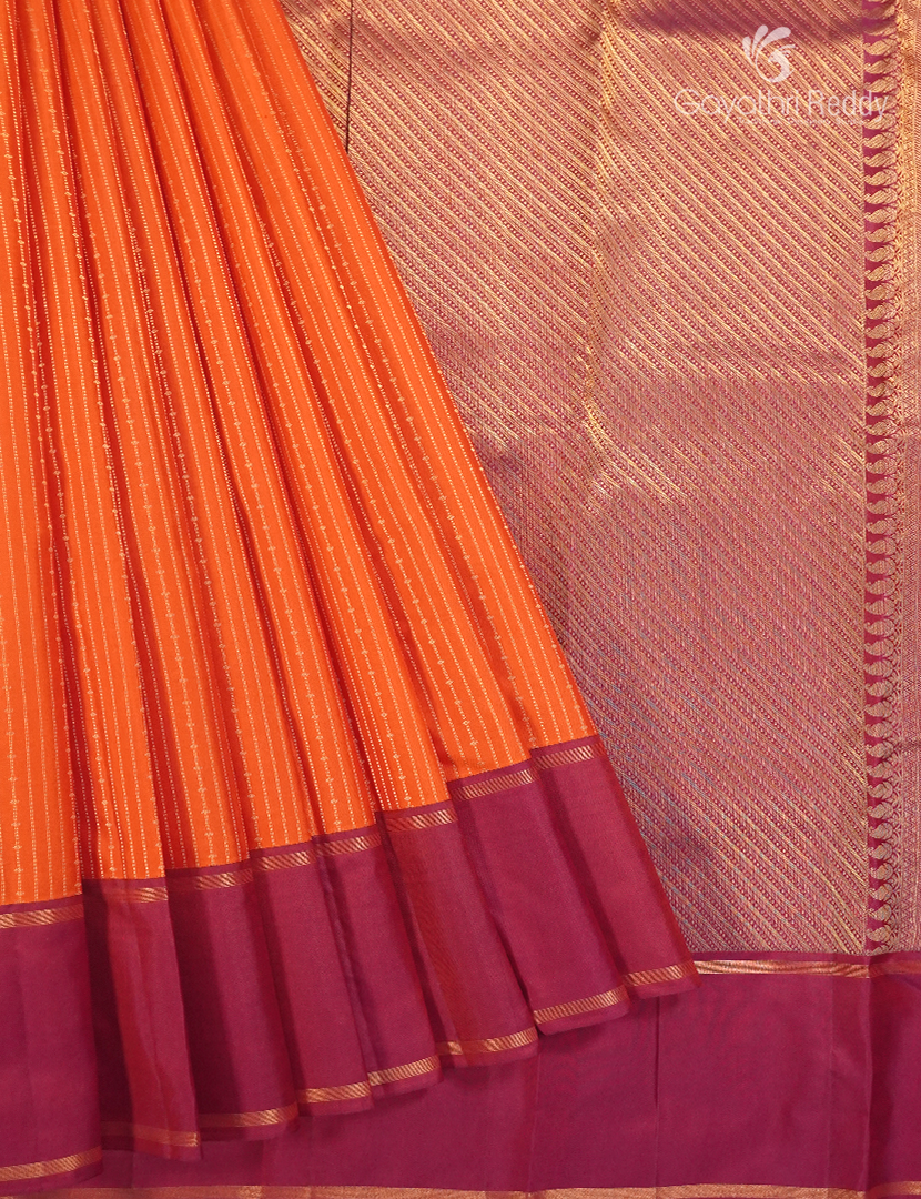 Pure Kanchi Vintage Saree in Orange and Deep Red