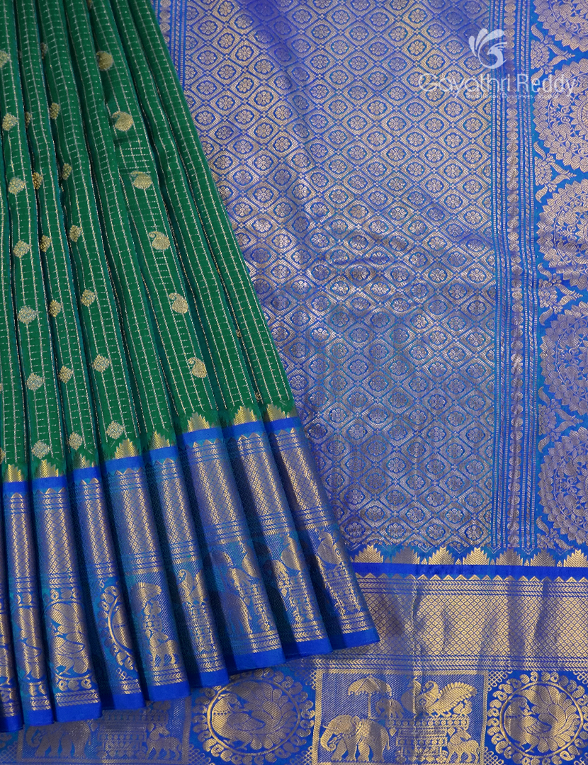 Pure Gadwal Silk Saree in Mango Green and Blue