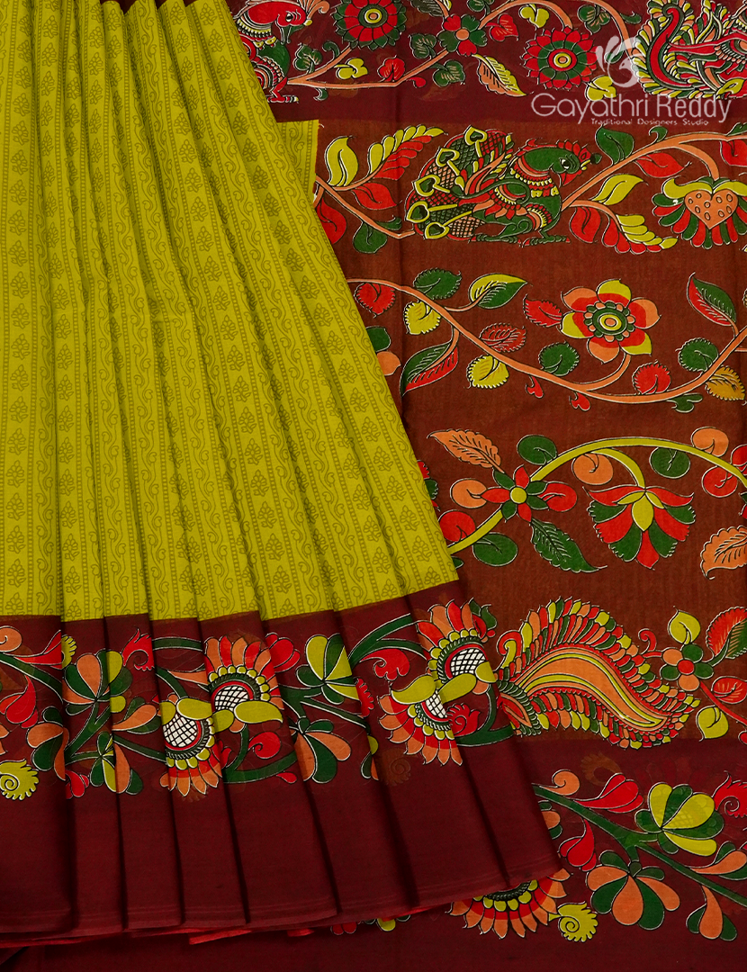 Pure MulMul Cotton Saree in Mehendi Green