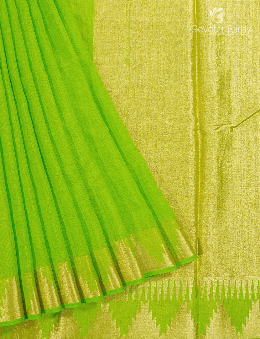 Semi Tussar Saree in Parrot Green