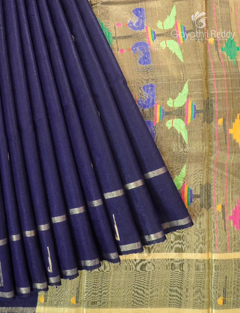 Pure Khadi Pattu Saree in Deep Navy Blue