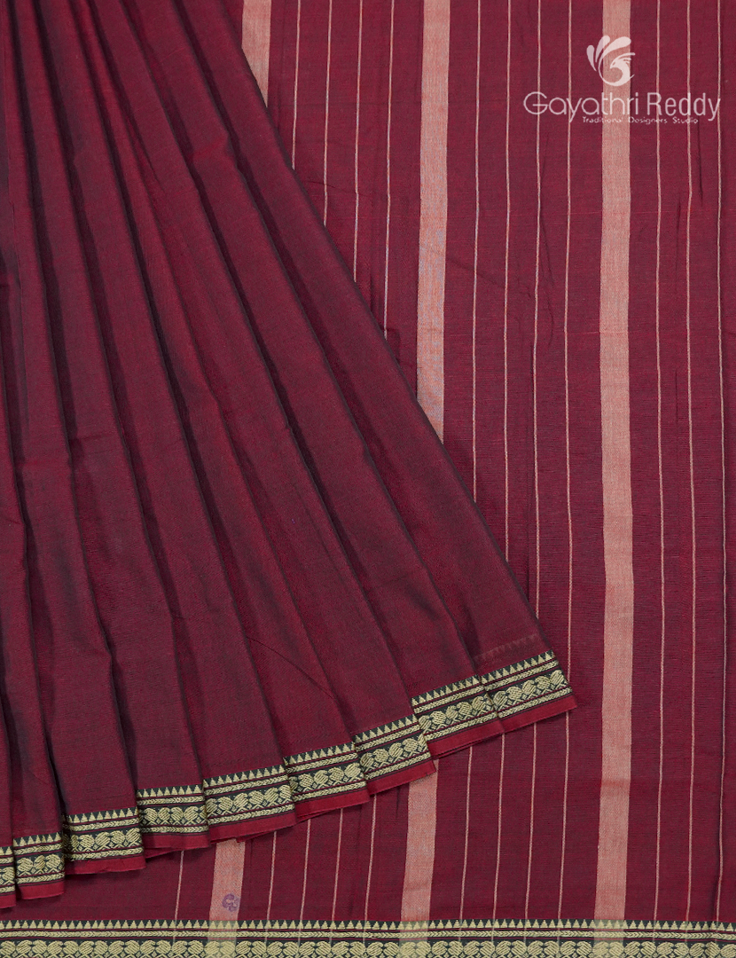 Pure Narayanpet Cotton Saree in Deep Maroon