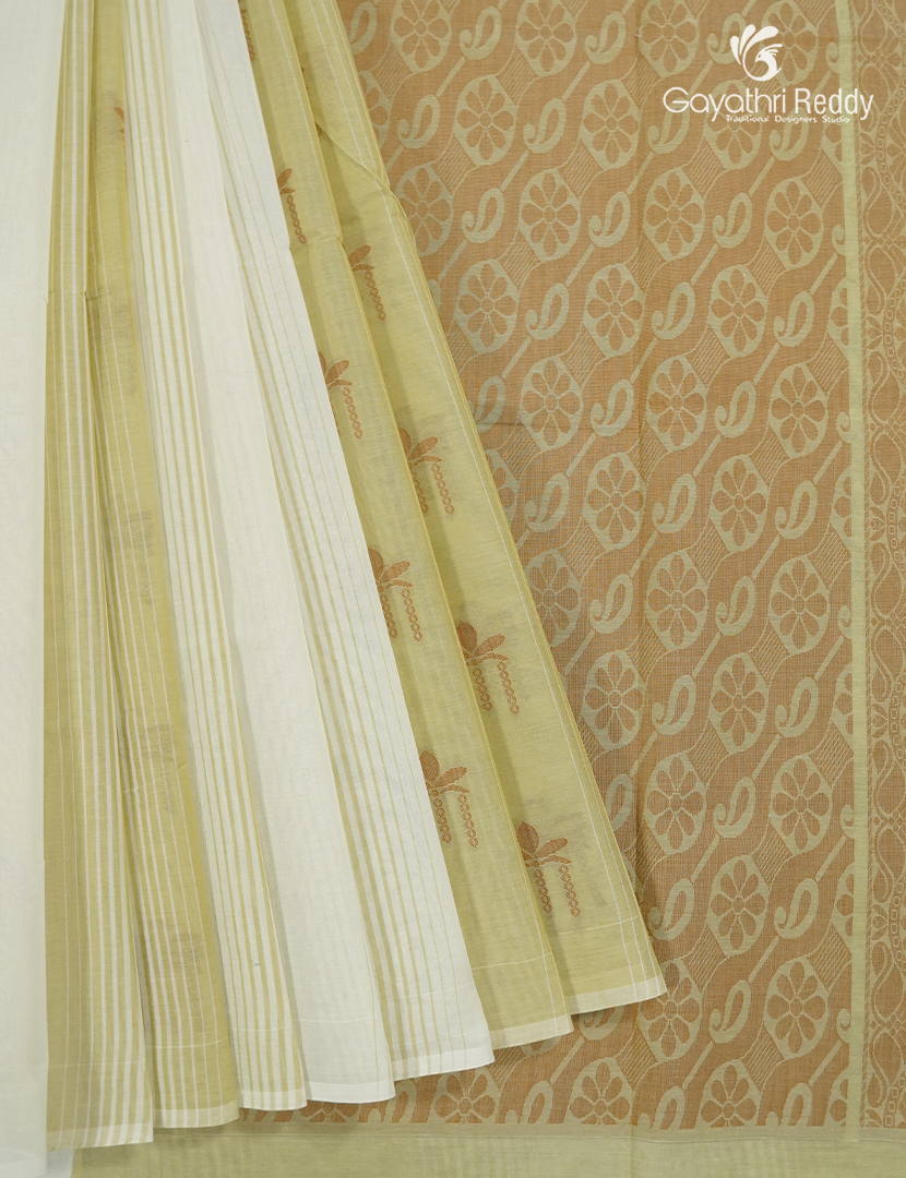 Pure Kanchi Cotton Saree in Cream and Khakhi Green