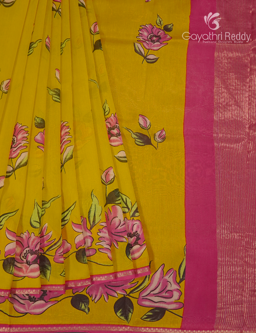 Pure Maheshwari Silk Saree in Yellow