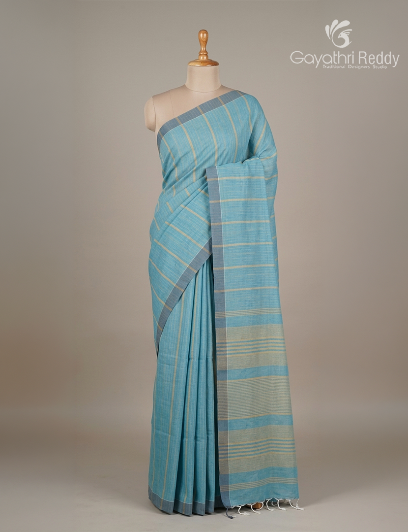 Pure Handloom Cotton Saree in Blue